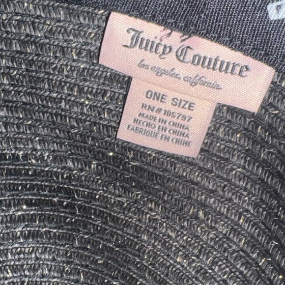 Juicy Couture Black Straw Floppy Hat studded decor with juicy logo in gold - Picture 7 of 7
